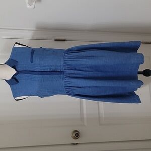 Comptoir Des Cotonniers Size S 100% Linen Blue Sleeveless Shirt Dress, EUC